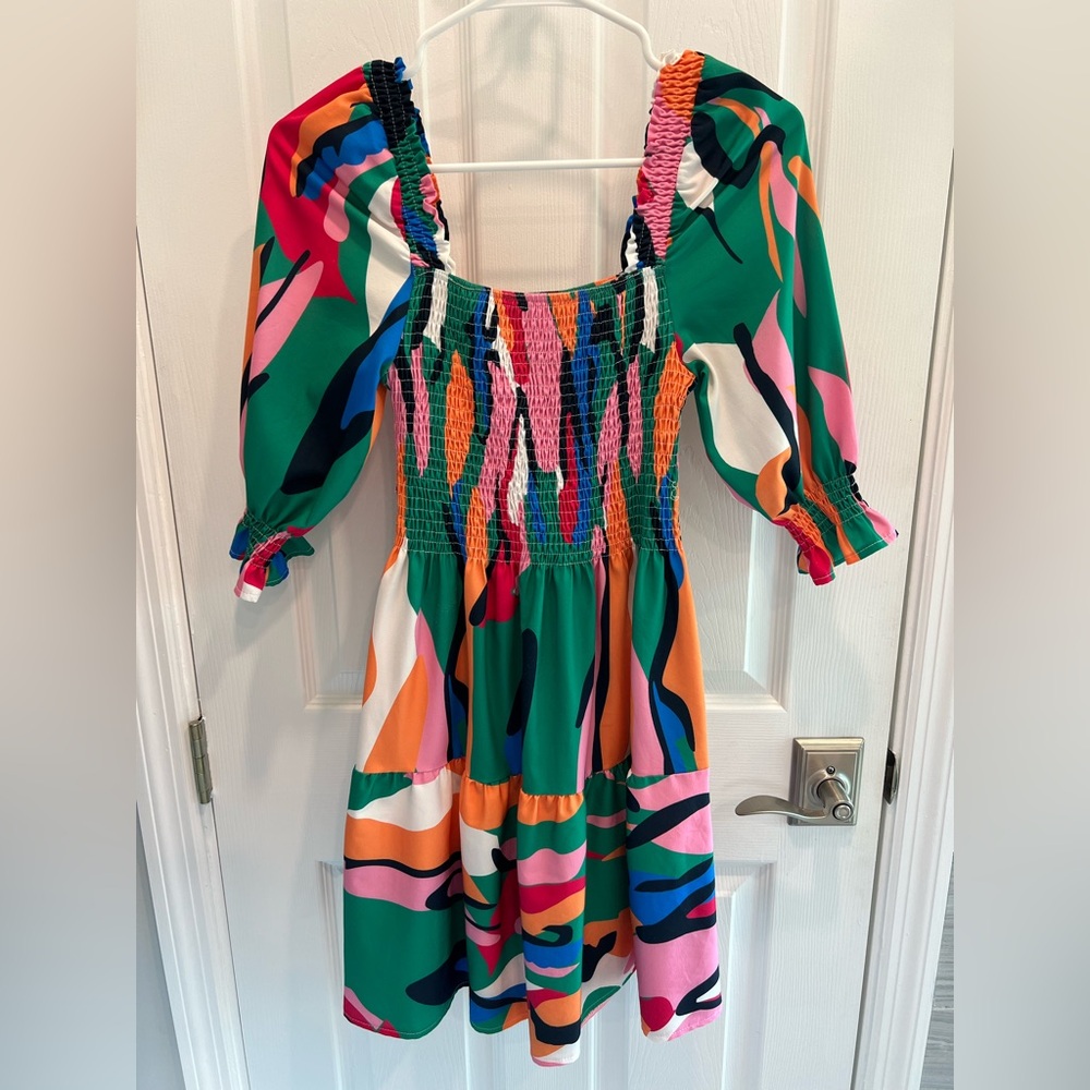 Sunday Multicolor Kids Dress with Green and Pink
